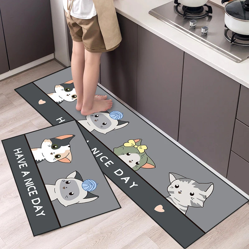 Home Cooking Made Easy - VIKAMA かわいい猫柄キッチンマット 水や油を吸収し、お手入れが簡単、心地よい調理空間を作り出します、家の装飾に最適です。