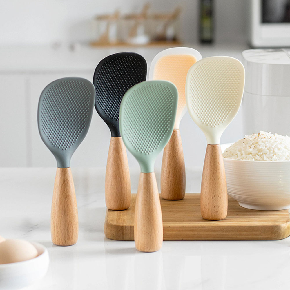 Crepe Pan Nonstick - 1 個シリコンスプーンノンスティック調理スプーン火傷防止ポットライス高温耐性スプーン耐久性のあるキッチンガジェット
