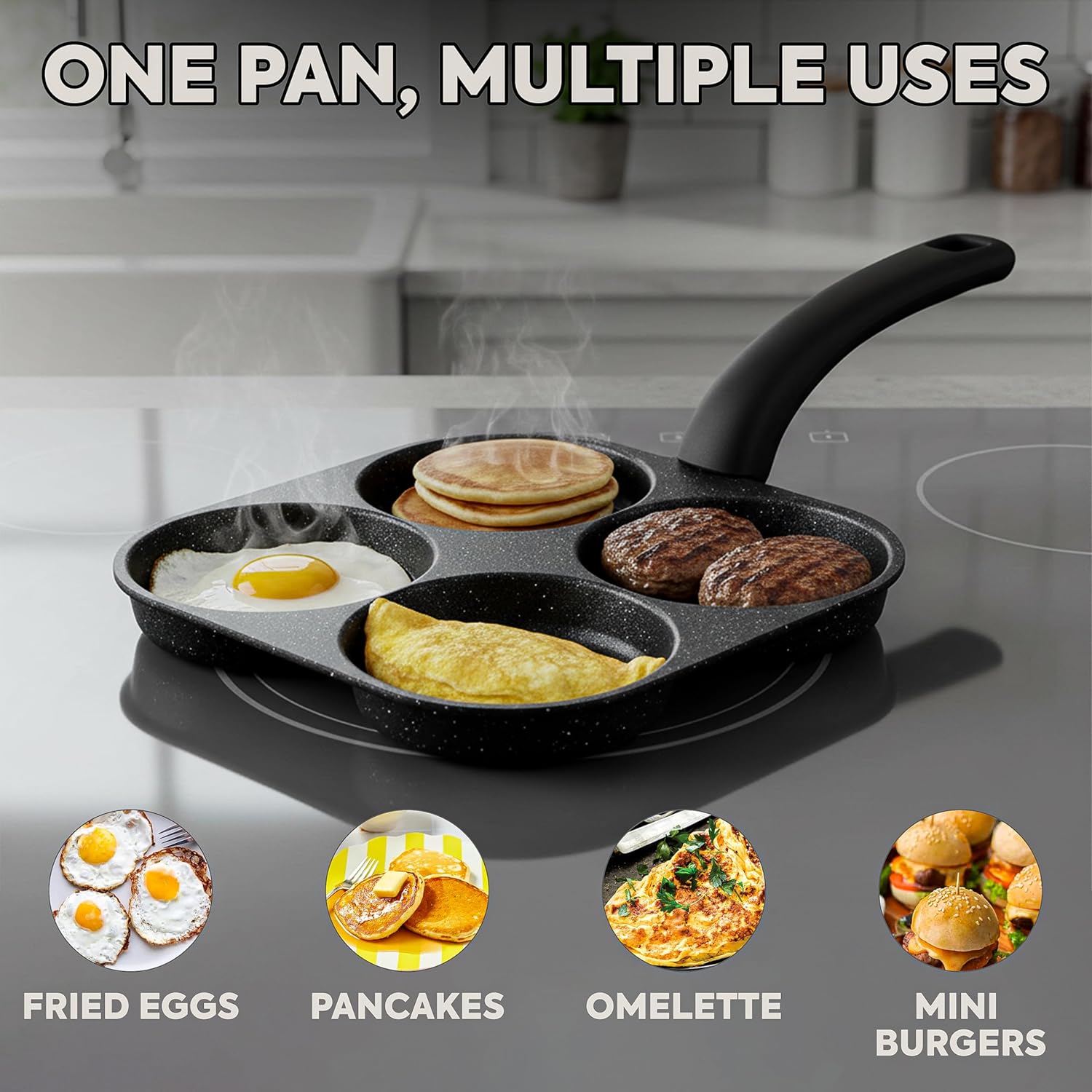 Crepe Pan Nonstick - 卵焼きフライパン ノンスティックパンケーキパン 4カップ調理器具 パンケーキパン エッグパン ガスコンロ・IH調理器対応