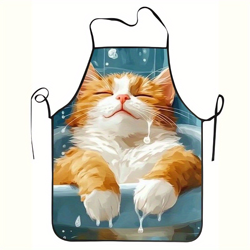 かわいいオレンジと白の猫柄エプロン |   耐久性があり、お - Home Cooking Made Easy のレビューと価格